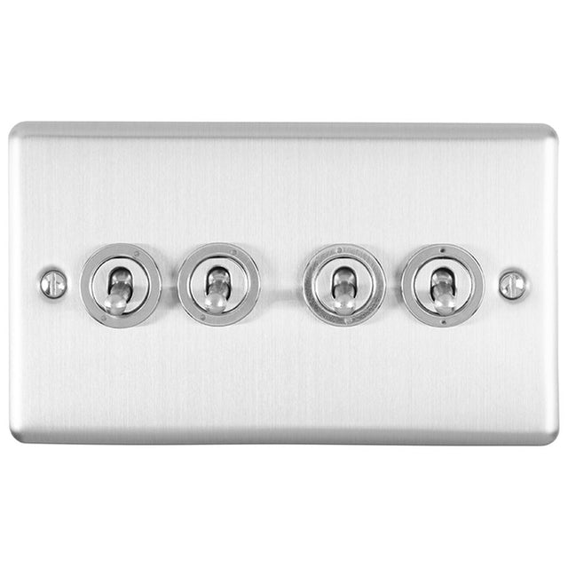 This is an image showing Eurolite Enhance Decorative 4 Gang Toggle Switch - Satin Stainless Steel ent4swss available to order from trade door handles, quick delivery and discounted prices.