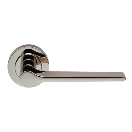 This is an image of a Carlisle Brass - Velino Lever on Round Rose - Polished Nickel that is availble to order from Trade Door Handles in Kendal.