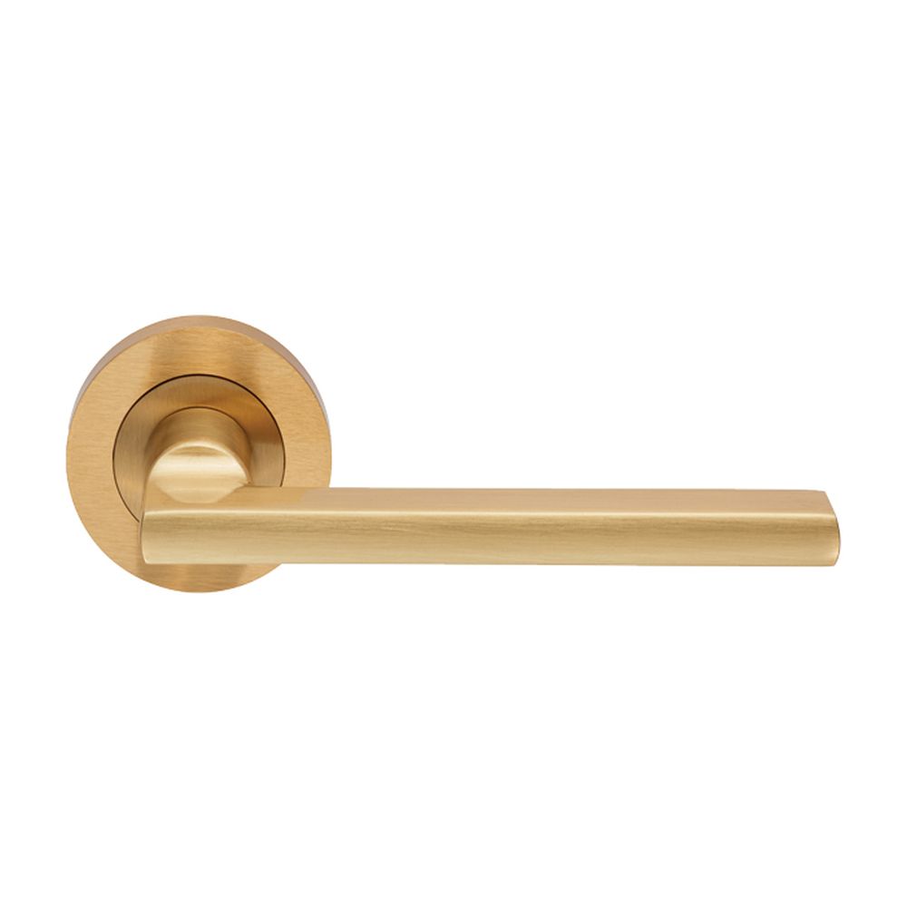 This is an image of a Carlisle Brass - Trentino Lever on Rose - Satin Brass that is availble to order from Trade Door Handles in Kendal.