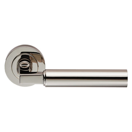 This is an image of a Carlisle Brass - Amiata Lever on Rose - Polished Nickel that is availble to order from Trade Door Handles in Kendal.