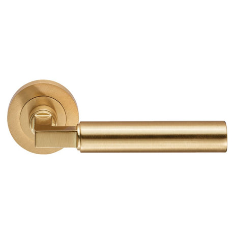 This is an image of a Carlisle Brass - Amiata Lever on Rose - Satin Brass that is availble to order from Trade Door Handles in Kendal.