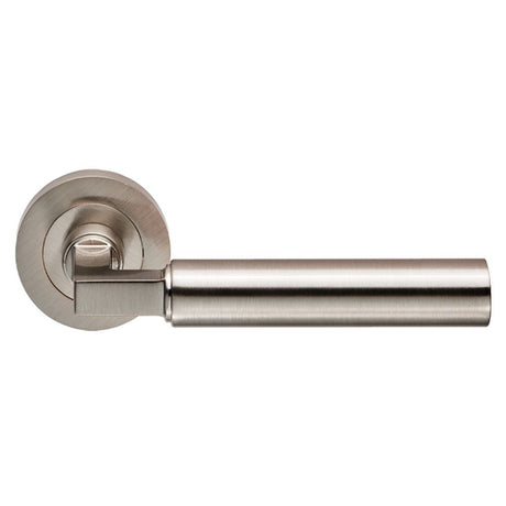 This is an image of a Carlisle Brass - Amiata Lever on Rose - Satin Nickel that is availble to order from Trade Door Handles in Kendal.