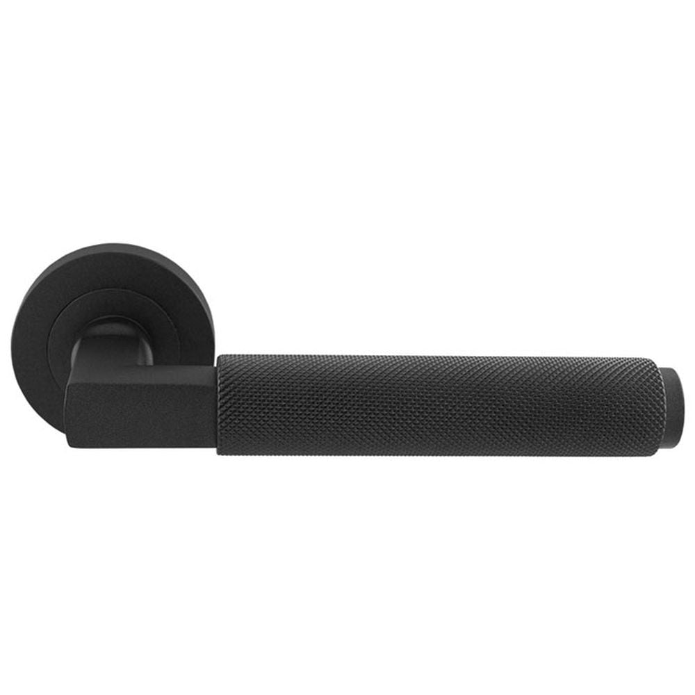 This is an image of a Carlisle Brass - Terazzo Lever On Round Rose - Matt Black that is availble to order from Trade Door Handles in Kendal.