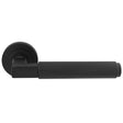 This is an image of a Carlisle Brass - Masano Lever On Rose - Matt Black that is availble to order from Trade Door Handles in Kendal.