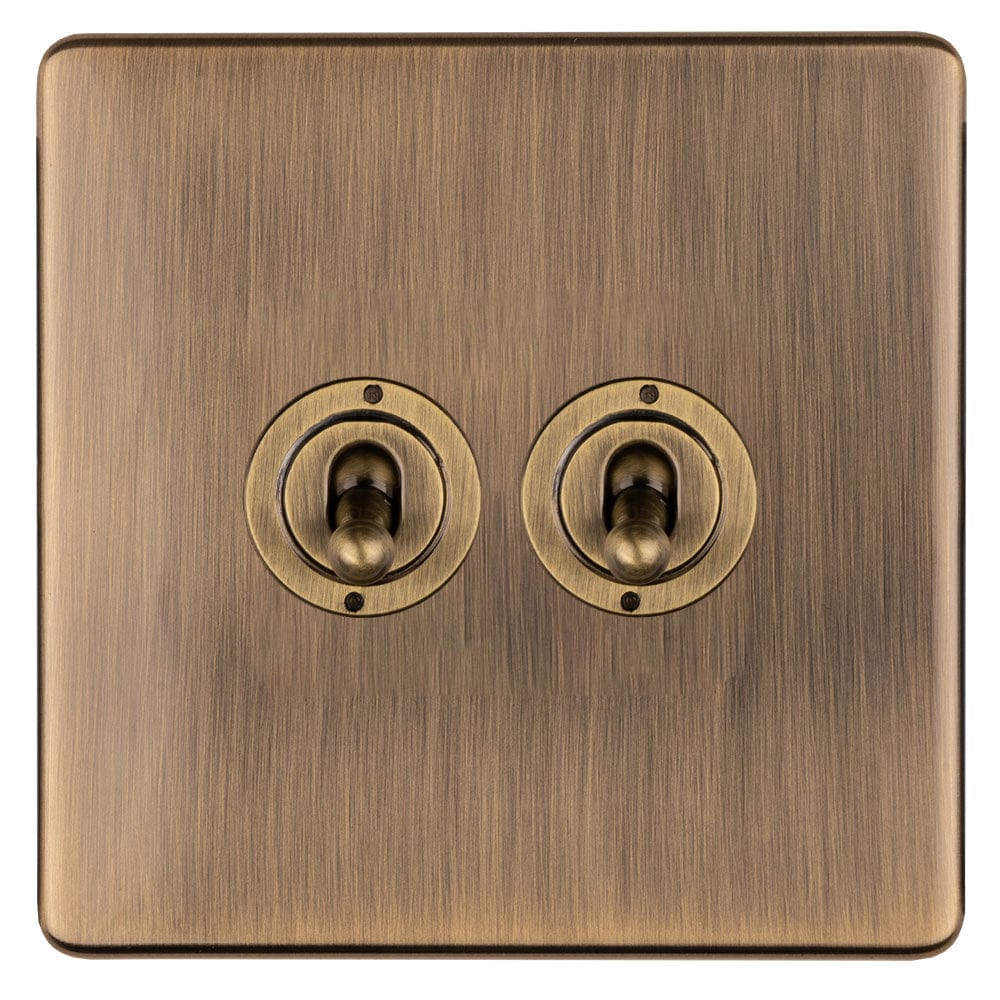 EuroLite Electrical Antique Brass / Concealed 3mm 1-4 Gang Toggle Switch Satin Brass Eurolite 2 Gang 10Amp 2Way Toggle Switch - Antique Brass