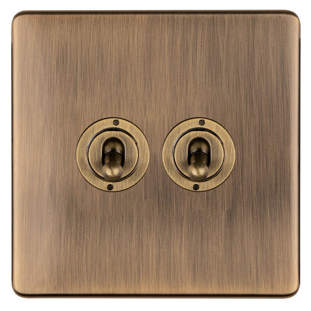 EuroLite Electrical Antique Brass / Concealed 3mm 1-4 Gang Toggle Switch Satin Brass Eurolite 2 Gang 10Amp 2Way Toggle Switch - Antique Brass