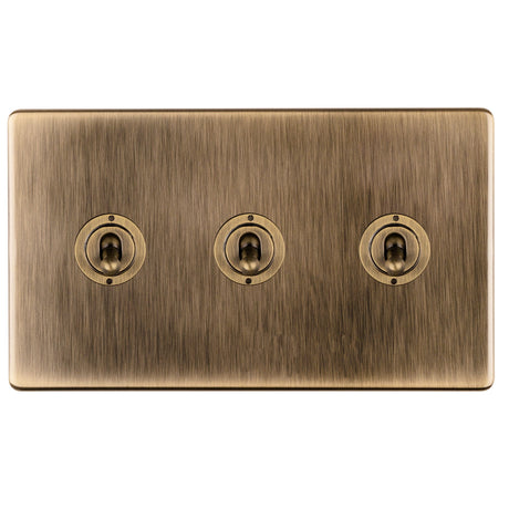 EuroLite Electrical Antique Brass / Concealed 3mm 1-4 Gang Toggle Switch Satin Brass Eurolite 3 Gang 10Amp 2Way Toggle Switch- Antique Brass