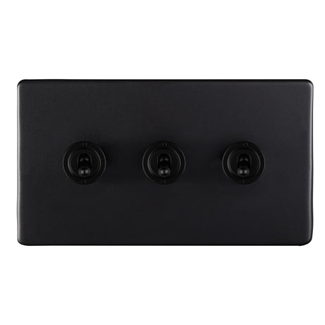 EuroLite Electrical Matt Black / Concealed 3mm 1-4 Gang Toggle Switch Satin Brass Eurolite 3 Gang 10Amp 2Way Toggle Switch - Matt Black
