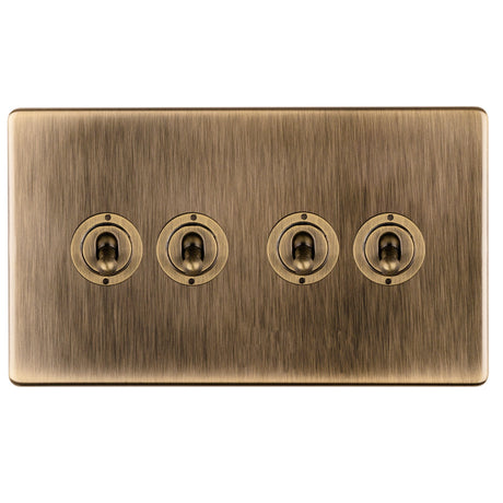 EuroLite Electrical Antique Brass / Concealed 3mm 1-4 Gang Toggle Switch Satin Brass Eurolite 4 Gang 10Amp 2Way Toggle Switch - Antique Brass
