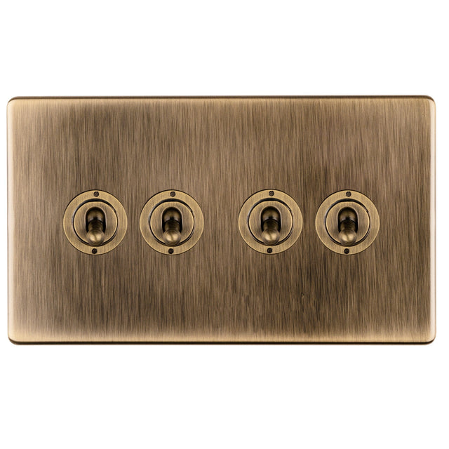 EuroLite Electrical Antique Brass / Concealed 3mm 1-4 Gang Toggle Switch Satin Brass Eurolite 4 Gang 10Amp 2Way Toggle Switch - Antique Brass
