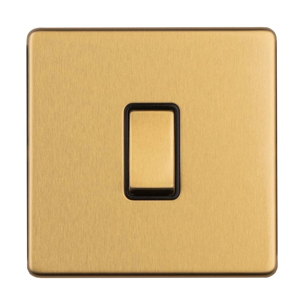EuroLite Electrical Satin Brass / 1 Gang 10Amp 2 way switch / (With Black Trim) Eurolite Concealed 3mm 1 Gang 10Amp 2 way switch - Satin Brass