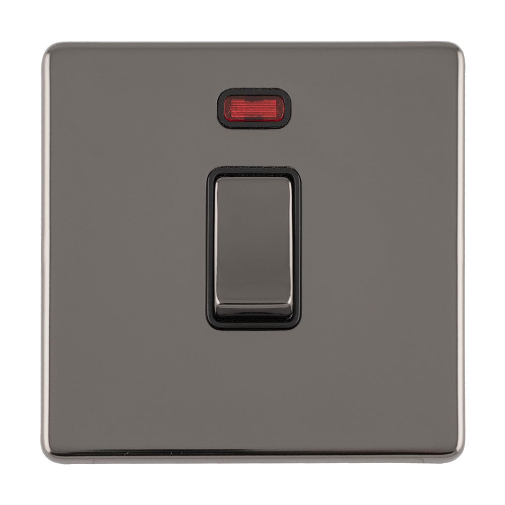 EuroLite Electrical Black Nickel / 1 GANG 20AMP DP SWITCH FLAT CONCEALED BLACK NICKEL PLATE MATCHING ROCKERS / (With Black Trim) Eurolite Concealed 3mm 1 Gang 20Amp Dp Switch - Black Nickel (With Black Trim)