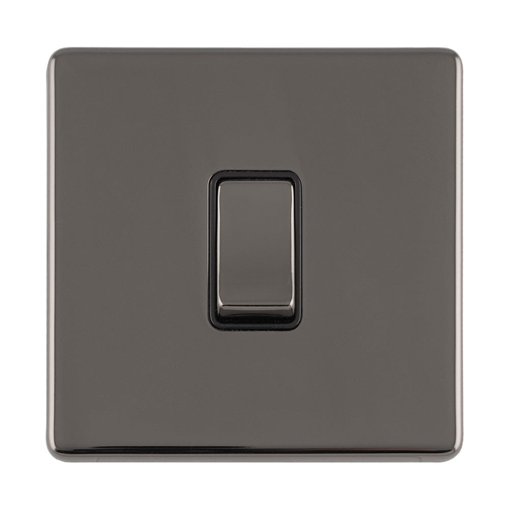 EuroLite Electrical Black Nickel / 1 GANG 20AMP DP SWITCH & NEON FLAT CONCEALED BLACK NICKEL PLATE MATCHING ROCKER / (With Black Trim) Eurolite Concealed 3mm 1 Gang 20Amp Dp Switch & Neon - Black Nickel (With Black Trim)