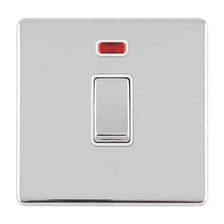 EuroLite Electrical Polished Chrome / 1 GANG 20AMP DP SWITCH & NEON FLAT CONCEALED POLISHED CHROME PLATE MATCHING ROCKER / (With White Trim) Eurolite Concealed 3mm 1 Gang 20Amp Dp Switch & Neon - Polished Chrome (With White Trim)