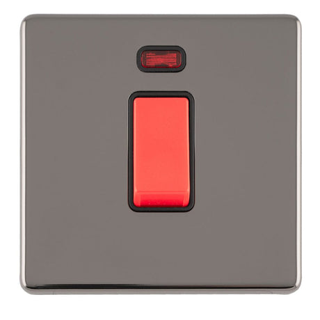 EuroLite Electrical Black Nickel / 1 GANG 45AMP DP SWITCH WITH NEON FLAT CONCEALED BLACK NICKEL PLATE MATCHING ROCKER / (With Black Trim) Eurolite Concealed 3mm 1 Gang 45Amp Dp Switch With Neon - Black Nickel (With Black Trim)