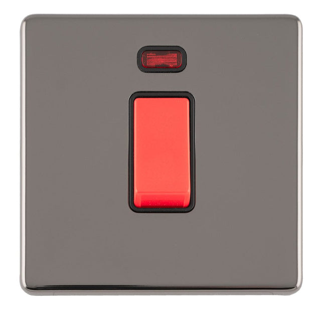 EuroLite Electrical Black Nickel / 1 GANG 45AMP DP SWITCH WITH NEON FLAT CONCEALED BLACK NICKEL PLATE MATCHING ROCKER / (With Black Trim) Eurolite Concealed 3mm 1 Gang 45Amp Dp Switch With Neon - Black Nickel (With Black Trim)
