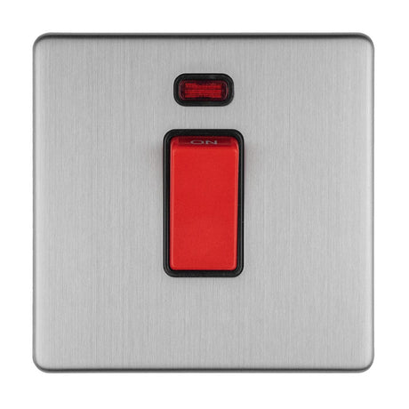 EuroLite Electrical Stainless Steel / 1 GANG 45AMP DP SWITCH WITH NEON FLAT CONCEALED SATIN STAINLESS PLATE MATCHING ROCKER / (With matching Trim) Eurolite Concealed 3mm 1 Gang 45Amp Dp Switch With Neon - Stainless Steel (With matching Trim)