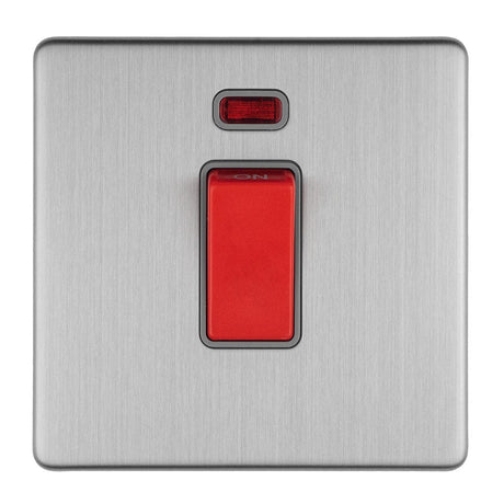 EuroLite Electrical Stainless Steel / 1 GANG 45AMP DP SWITCH WITH NEON FLAT CONCEALED SATIN STAINLESS PLATE MATCHING ROCKER / (With matching Trim) Eurolite Concealed 3mm 1 Gang 45Amp Dp Switch With Neon - Stainless Steel (With matching Trim)