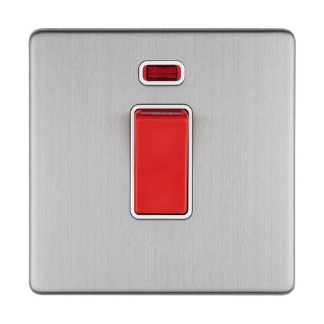 EuroLite Electrical Stainless Steel / 1 GANG 45AMP DP SWITCH WITH NEON FLAT CONCEALED SATIN STAINLESS PLATE MATCHING ROCKER / (With matching Trim) Eurolite Concealed 3mm 1 Gang 45Amp Dp Switch With Neon - Stainless Steel (With matching Trim)