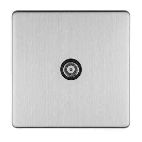 EuroLite Electrical Stainless Steel / 1 GANG ISOLATED TV FLAT CONCEALED SATIN STAINLESS PLATE / (With Black Trim) Eurolite Concealed 3mm 1 Gang Isolated Tv - Stainless Steel (With Black Trim)