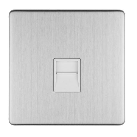 EuroLite Electrical Stainless Steel / 1 GANG TELEPHONE MASTER FLAT CONCEALED SATIN STAINLESS PLATE WHITE INTERIOR / (With White Trim) Eurolite Concealed 3mm 1 Gang Telephone Master - Stainless Steel (With White Trim)