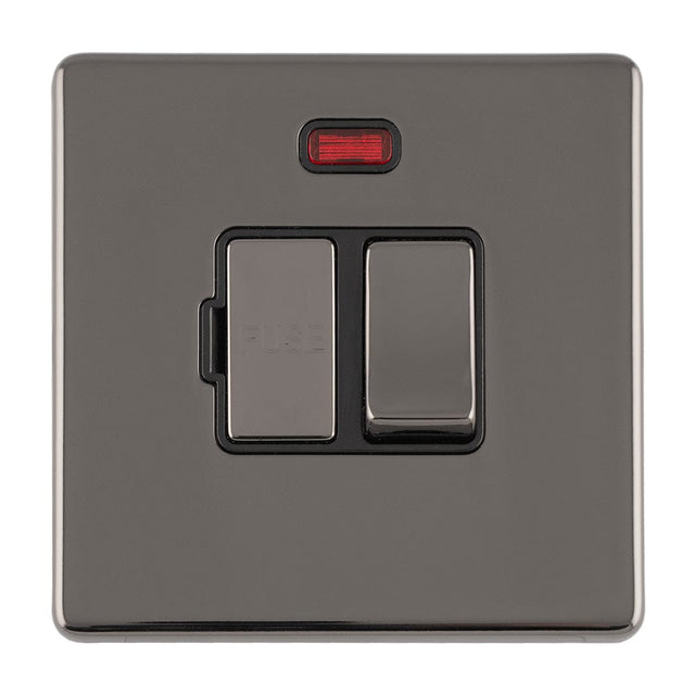 EuroLite Electrical Black Nickel / 13AMP SWITCHED FUSE SPUR FLAT CONCEALED BLACK NICKEL PLATE MATCHING ROCKER / (With Black Trim) Eurolite Concealed 3mm 13Amp Switched Fuse Spur - Black Nickel (With Black Trim)