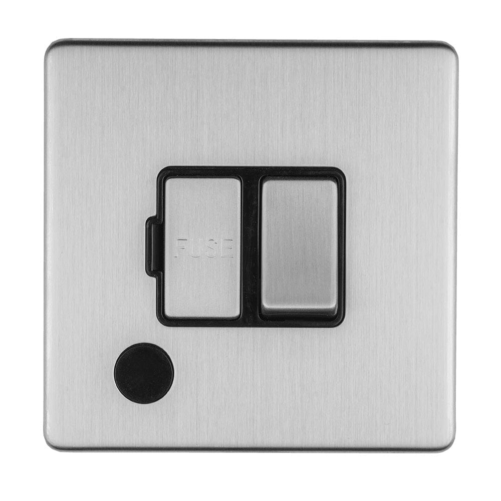 EuroLite Electrical Stainless Steel / 13AMP SWITCHED FUSE SPUR WITH FLEX OUTLET FLAT CONCEALED SATIN STAINLESS PLATE MATCHING ROCKER / (With Matching Trim) Eurolite Concealed 3mm 13Amp Switched Fuse Spur With Flex Outlet - Stainless Steel (With Matching Trim)