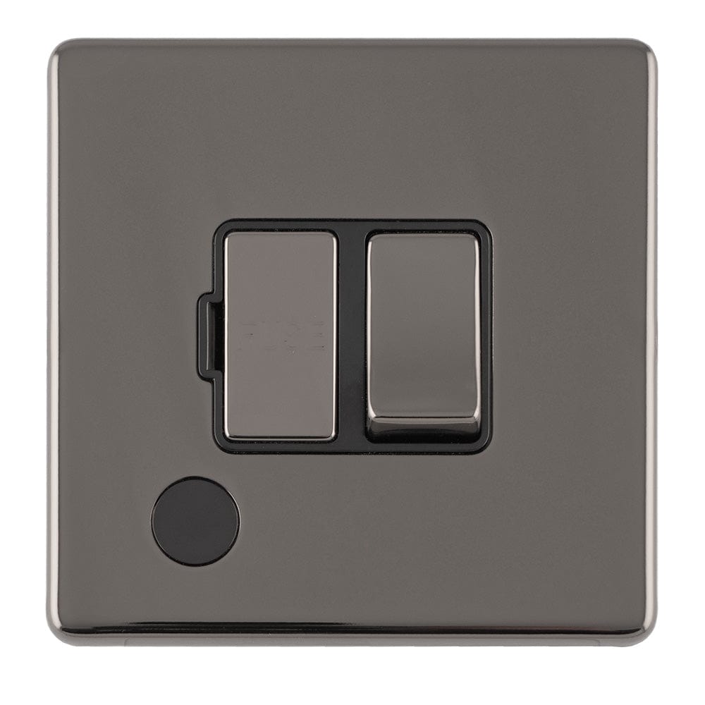 EuroLite Electrical Black Nickel / 13AMP SWITCHED FUSE SPUR WITH NEON FLAT CONCEALED BLACK NICKEL PLATE MATCHING ROCKER / (With Black Trim) Eurolite Concealed 3mm 13Amp Switched Fuse Spur With Neon - Black Nickel (With Black Trim)