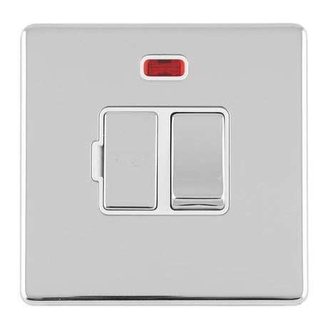 EuroLite Electrical Polished Chrome / 13AMP SWITCHED FUSE SPUR WITH NEON FLAT CONCEALED POLISHED CHROME PLATE MATCHING ROCKER / (With White Trim) Eurolite Concealed 3mm 13Amp Switched Fuse Spur With Neon - Polished Chrome (With White Trim)