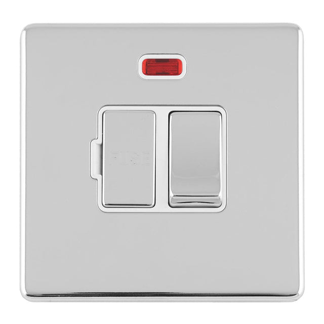 EuroLite Electrical Polished Chrome / 13AMP SWITCHED FUSE SPUR WITH NEON FLAT CONCEALED POLISHED CHROME PLATE MATCHING ROCKER / (With White Trim) Eurolite Concealed 3mm 13Amp Switched Fuse Spur With Neon - Polished Chrome (With White Trim)