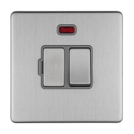 EuroLite Electrical Stainless Steel / 13AMP SWITCHED FUSE SPUR WITH NEON FLAT CONCEALED SATIN STAINLESS PLATE MATCHING ROCKER / (With Matching Trim) Eurolite Concealed 3mm 13Amp Switched Fuse Spur With Neon - Stainless Steel (With Matching Trim)