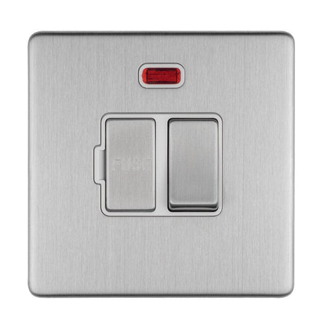 EuroLite Electrical Stainless Steel / 13AMP SWITCHED FUSE SPUR WITH NEON FLAT CONCEALED SATIN STAINLESS PLATE MATCHING ROCKER / (With Matching Trim) Eurolite Concealed 3mm 13Amp Switched Fuse Spur With Neon - Stainless Steel (With Matching Trim)