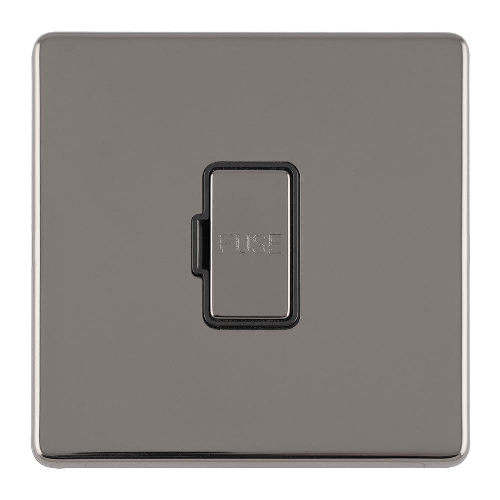 EuroLite Electrical Black Nickel / 13AMP UNSWITCHED FUSE SPUR FLAT CONCEALED BLACK NICKEL PLATE MATCHING ROCKER / (With Black Trim) Eurolite Concealed 3mm 13Amp Unswitched Fuse Spur - Black Nickel (With Black Trim)