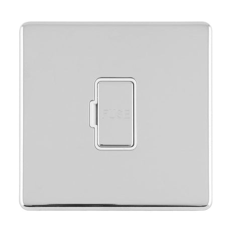 EuroLite Electrical Polished Chrome / 13AMP UNSWITCHED FUSE SPUR FLAT CONCEALED POLISHED CHROME PLATE MATCHING ROCKER / (With White Trim) Eurolite Concealed 3mm 13Amp Unswitched Fuse Spur - Polished Chrome (With White Trim)
