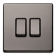 EuroLite Electrical Black Nickel / 2 GANG 10AMP 2WAY SWITCH FLAT CONCEALED BLACK NICKEL PLATE MATCHING ROCKERS / (With Black Trim) Eurolite Concealed 3mm 2 Gang 10Amp 2Way Switch - Black Nickel (With Black Trim)