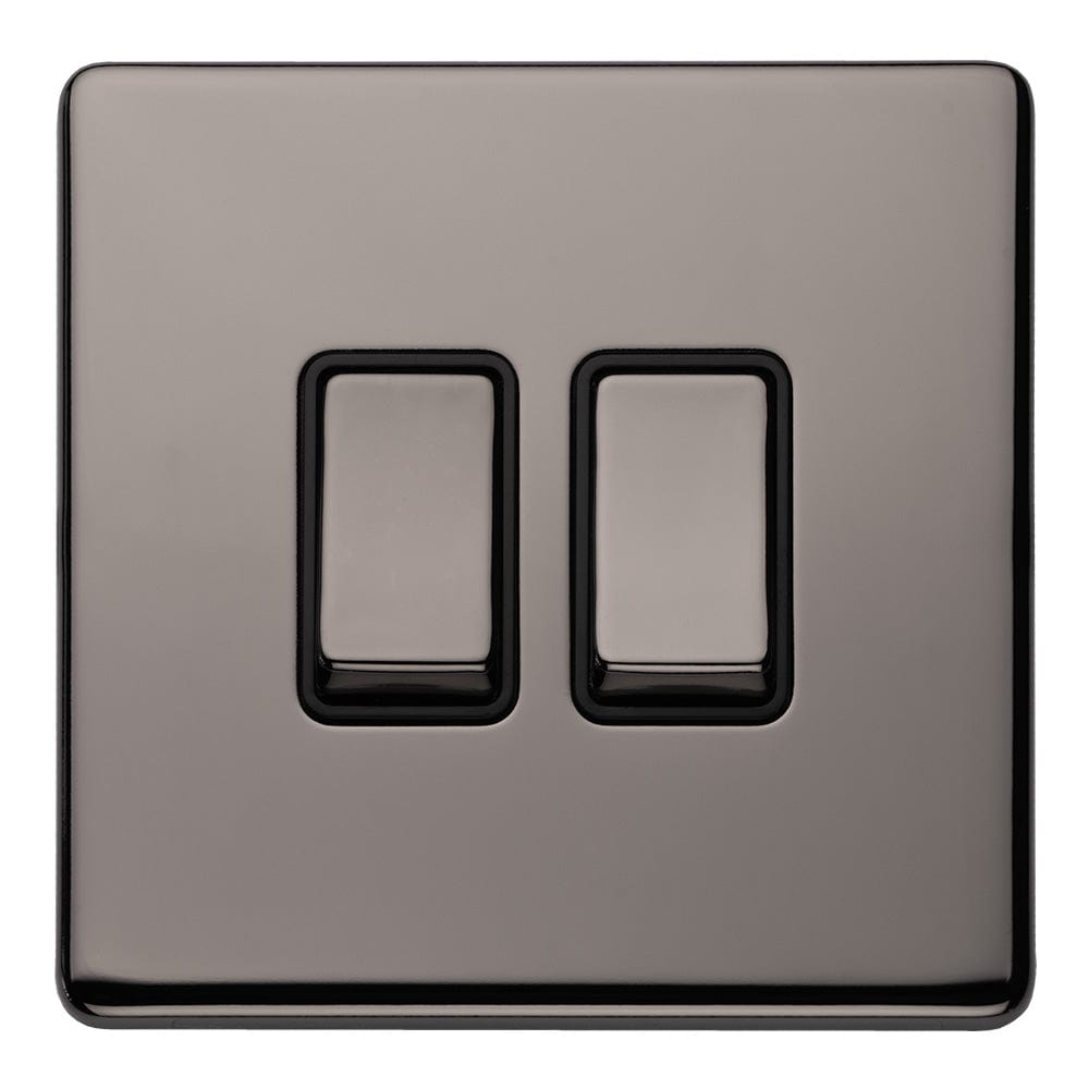 EuroLite Electrical Black Nickel / 2 GANG 10AMP 2WAY SWITCH FLAT CONCEALED BLACK NICKEL PLATE MATCHING ROCKERS / (With Black Trim) Eurolite Concealed 3mm 2 Gang 10Amp 2Way Switch - Black Nickel (With Black Trim)