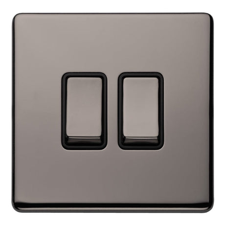 EuroLite Electrical Black Nickel / 2 GANG 10AMP 2WAY SWITCH FLAT CONCEALED BLACK NICKEL PLATE MATCHING ROCKERS / (With Black Trim) Eurolite Concealed 3mm 2 Gang 10Amp 2Way Switch - Black Nickel (With Black Trim)