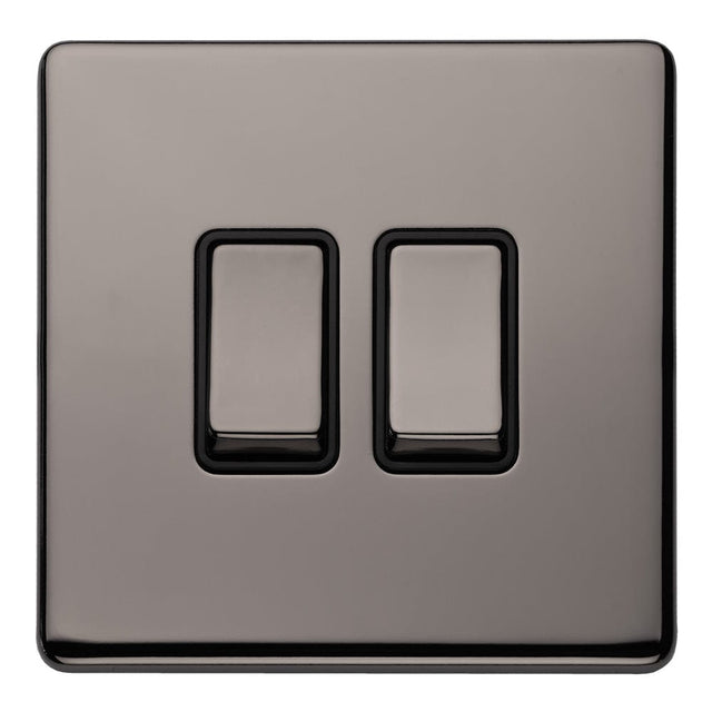 EuroLite Electrical Black Nickel / 2 GANG 10AMP 2WAY SWITCH FLAT CONCEALED BLACK NICKEL PLATE MATCHING ROCKERS / (With Black Trim) Eurolite Concealed 3mm 2 Gang 10Amp 2Way Switch - Black Nickel (With Black Trim)