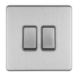 EuroLite Electrical Stainless Steel / 2 GANG 10AMP 2WAY SWITCH FLAT CONCEALED SATIN STAINLESS PLATE MATCHING ROCKERS / (With Matching Trim) Eurolite Concealed 3mm 2 Gang 10Amp 2Way Switch - Stainless Steel (With Matching Trim)
