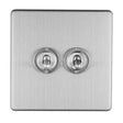 EuroLite Electrical Stainless Steel / 2 GANG 10AMP 2WAY TOGGLE SWITCH SATIN STAINLESS PLATE / (With Brass Trim) Eurolite Concealed 3mm 2 Gang 10Amp 2Way Toggle Switch Satin Stainless Plate - Stainless Steel (With Brass Trim)