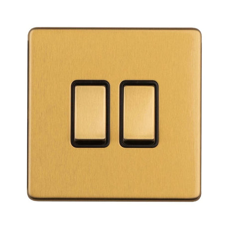 EuroLite Electrical Satin Brass / 2 Gang 2Way Switch / (With Black Trim) Eurolite Concealed 3mm 2 Gang 2Way Switch - Satin Brass
