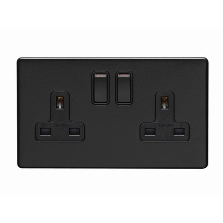 EuroLite Electrical Matt Black / 2 Gang Socket / (With Black Trim) Eurolite Concealed 3mm 2 Gang Socket - Matt Black (With Black Trim)