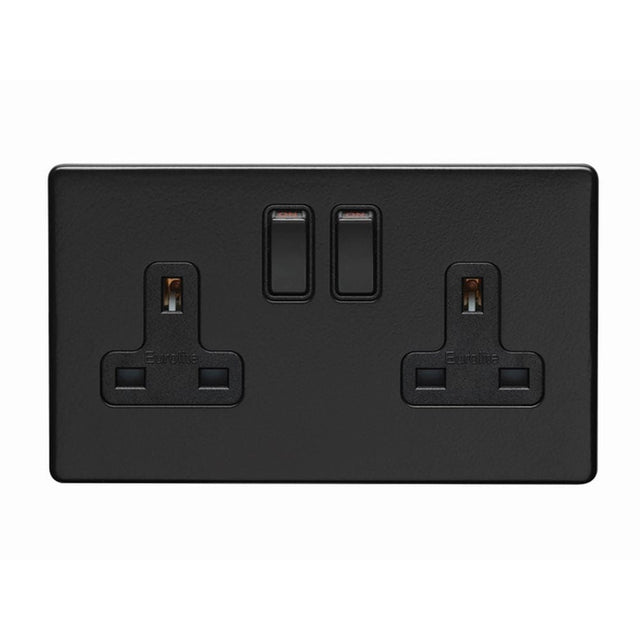 EuroLite Electrical Matt Black / 2 Gang Socket / (With Black Trim) Eurolite Concealed 3mm 2 Gang Socket - Matt Black (With Black Trim)