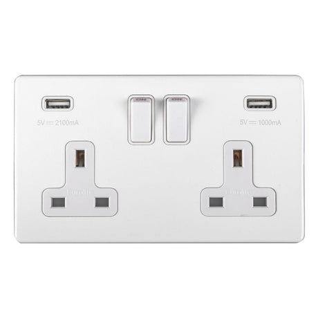 EuroLite Electrical Matt White / 2 Gang USB Socket / (With White Trim) Eurolite Concealed 3mm 2 Gang USB Socket - White (With White Trim)