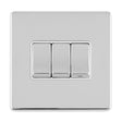 EuroLite Electrical Polished Chrome / 3 GANG 10AMP 2WAY SWITCH FLAT CONCEALED POLISHED CHROME PLATE MATCHING ROCKERS / (With White Trim) Eurolite Concealed 3mm 3 Gang 10Amp 2Way Switch - Polished Chrome (With White Trim)