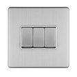 EuroLite Electrical Stainless Steel / 3 GANG 10AMP 2WAY SWITCH FLAT CONCEALED SATIN STAINLESS PLATE MATCHING ROCKERS / (With Matching Trim) Eurolite Concealed 3mm 3 Gang 10Amp 2Way Switch - Stainless Steel (With Matching Trim)