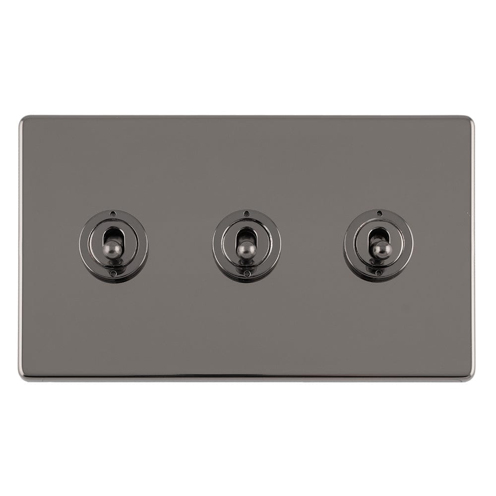 EuroLite Electrical Black Nickel / 3 GANG 10AMP 2WAY TOGGLE SWITCH BLACK NICKEL PLATE / (With Black Trim) Eurolite Concealed 3mm 3 Gang 10Amp 2Way Toggle Switch Black Nickel Plate - Black Nickel (With Black Trim)