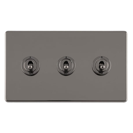 EuroLite Electrical Black Nickel / 3 GANG 10AMP 2WAY TOGGLE SWITCH BLACK NICKEL PLATE / (With Black Trim) Eurolite Concealed 3mm 3 Gang 10Amp 2Way Toggle Switch Black Nickel Plate - Black Nickel (With Black Trim)
