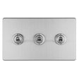 EuroLite Electrical Stainless Steel / 3 GANG 10AMP 2WAY TOGGLE SWITCH SATIN STAINLESS PLATE / (With Brass Trim) Eurolite Concealed 3mm 3 Gang 10Amp 2Way Toggle Switch Satin Stainless Plate - Stainless Steel (With Brass Trim)