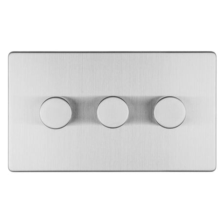 EuroLite Electrical Stainless Steel / 3 Gang Led Push On Off 2Way Dimmer Flat Concealed Satin Stainless Plate / (With Black Trim) Eurolite Concealed 3mm 3 Gang Led Push On Off 2Way Dimmer - Stainless Steel (With Black Trim)